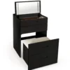 Coiffeuse compacte 60cm avec miroir LED, tiroir et pouf intégré Germina XL Noir