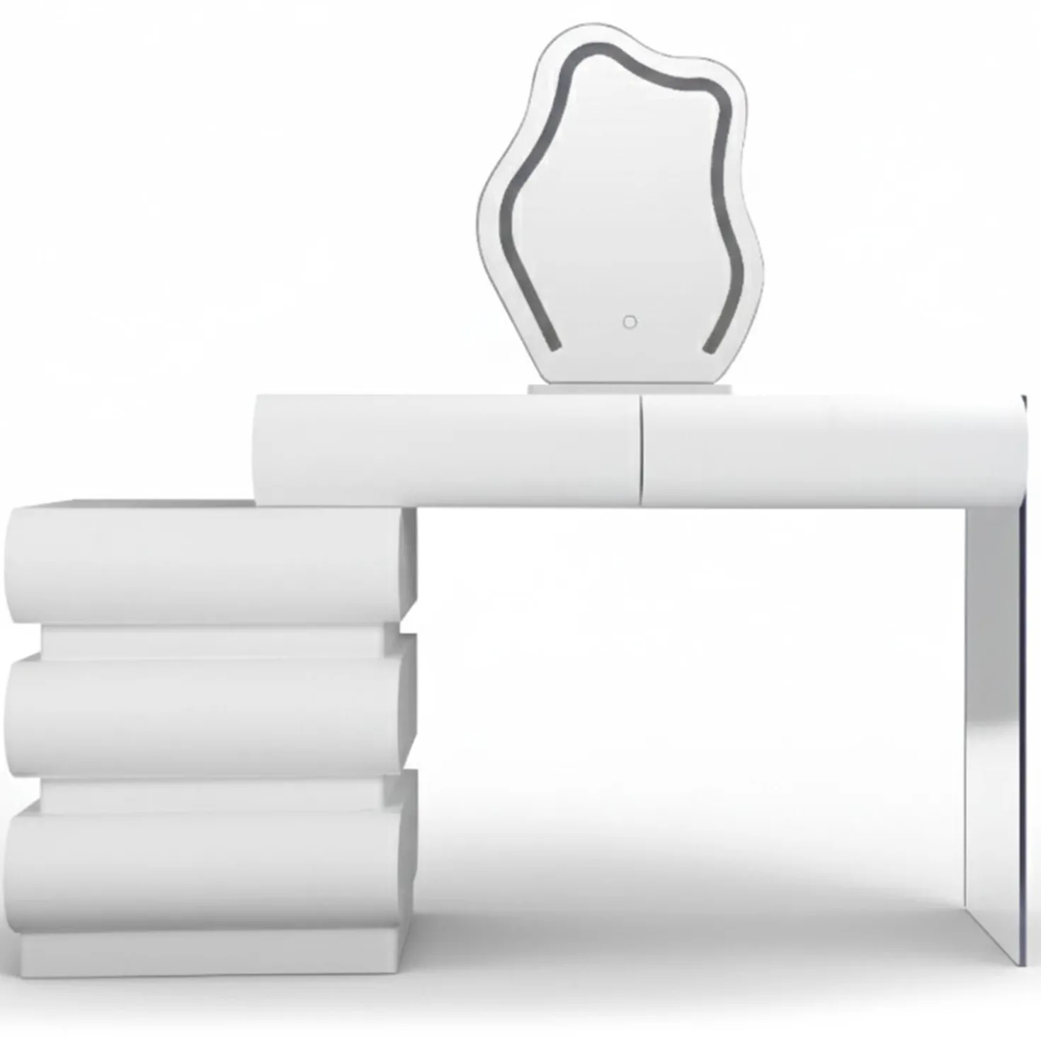 Coiffeuse extensible 101-140cm avec 5 tiroirs arrondis et miroir design Mezade Blanc