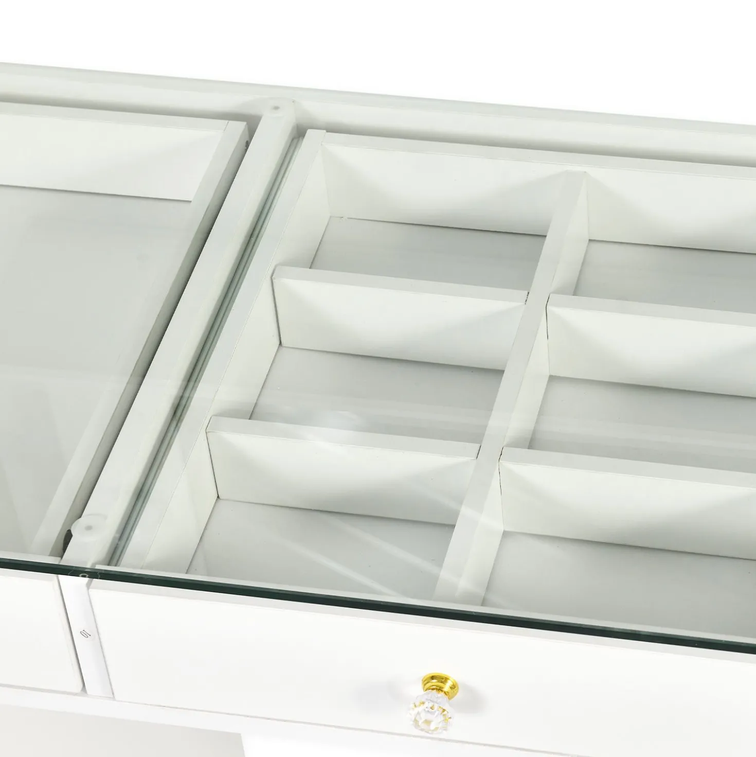 Coiffeuse moderne 13 tiroirs avec miroir lumineux et plateau en verre L120cm Probeauty Blanc
