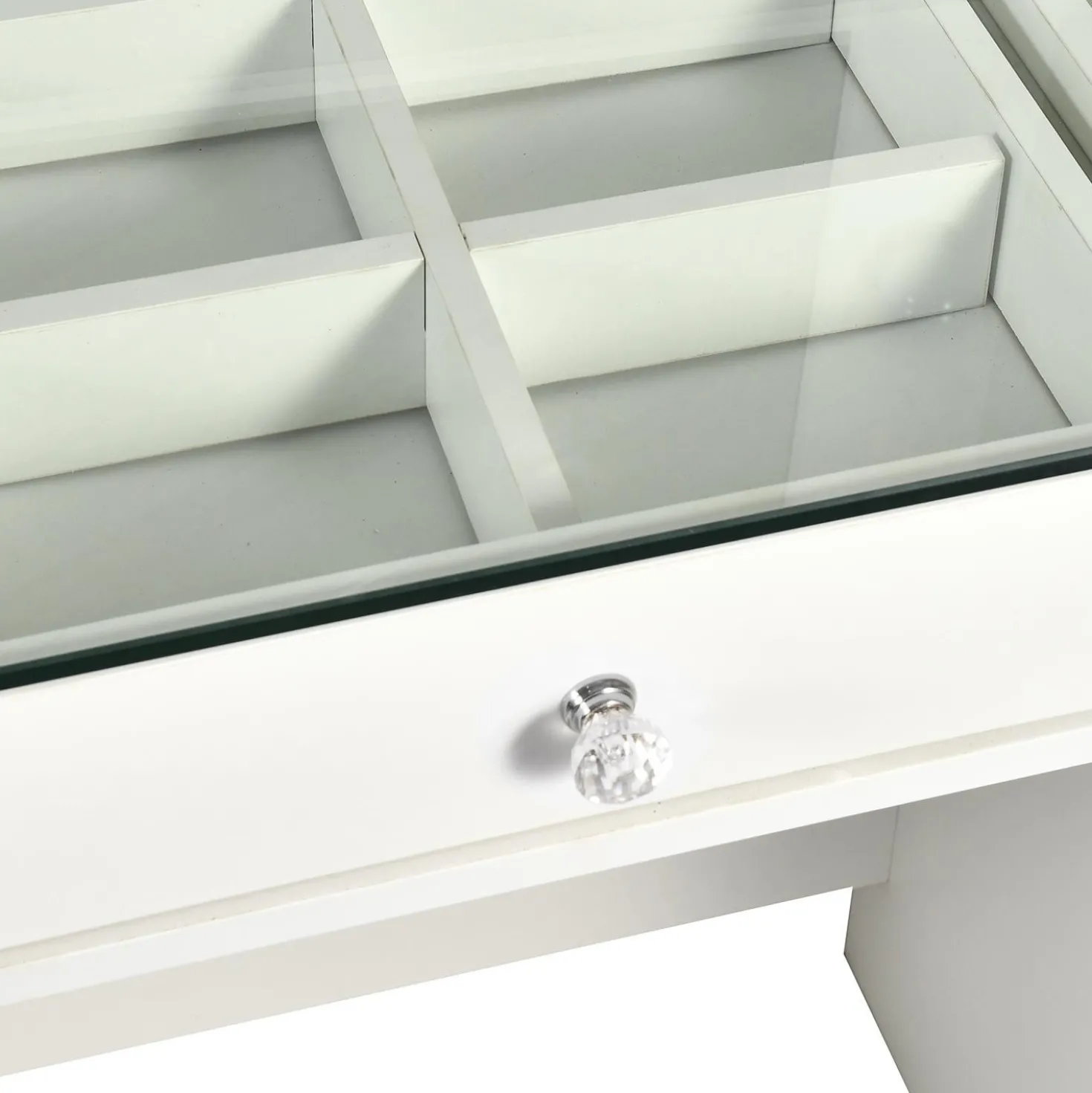 Coiffeuse moderne 13 tiroirs avec miroir lumineux et plateau en verre L120cm Probeauty Blanc