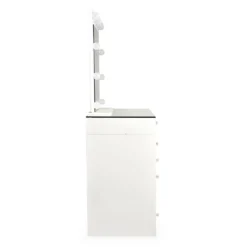 Coiffeuse moderne 13 tiroirs avec miroir lumineux et plateau en verre L120cm Probeauty Blanc