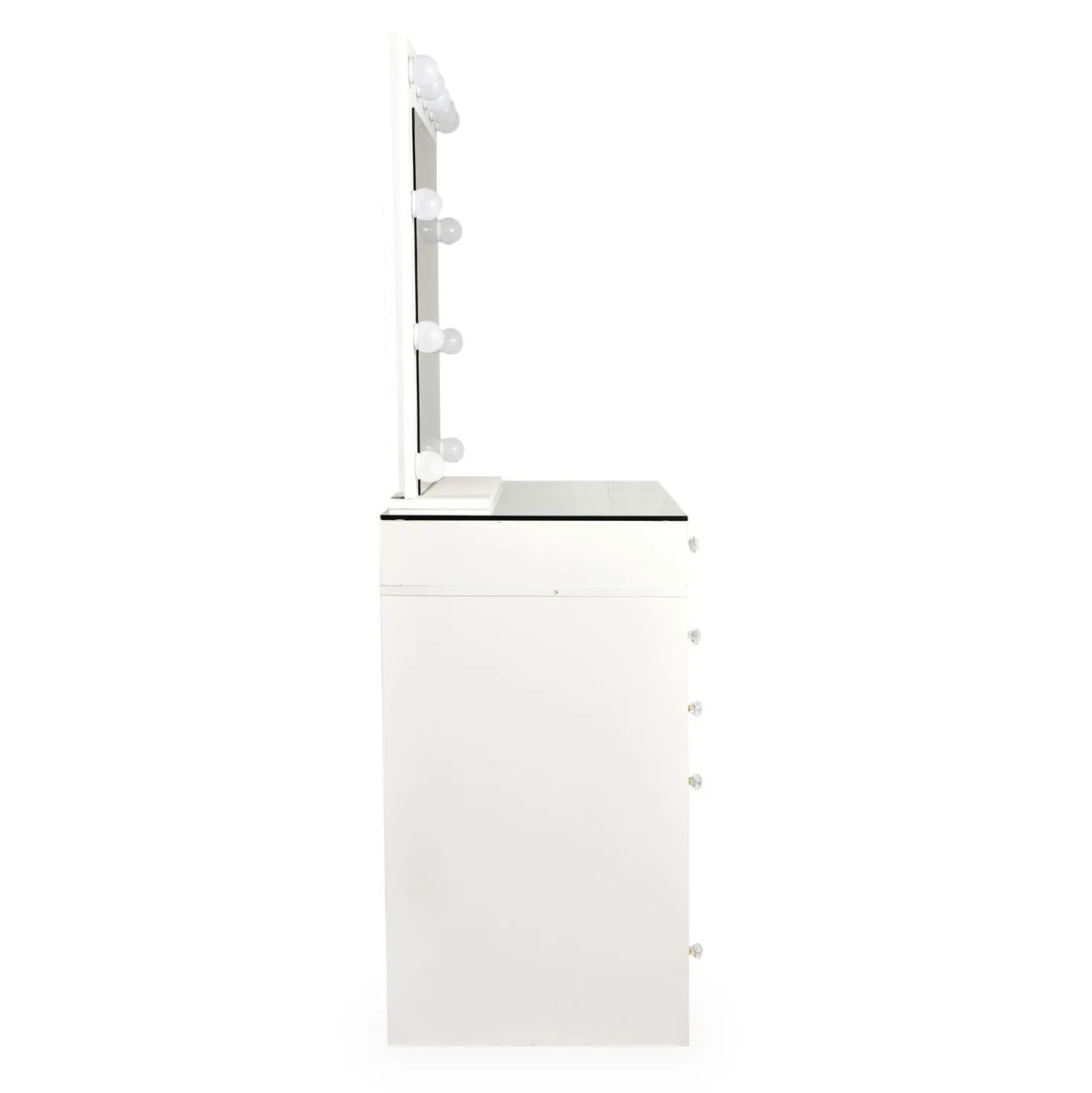 Coiffeuse moderne 13 tiroirs avec miroir lumineux et plateau en verre L120cm Probeauty Blanc