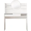 Coiffeuse à tiroir L100cm avec étagères et miroir rond Onara Blanc
