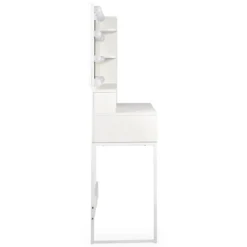 Coiffeuse 4 tiroirs et miroir LED 3 couleurs Miraclas L92cm Bois Blanc et Rotin