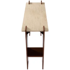 Console au design Art Déco Cezanne 40x120cm Effet travertin Beige et Bois foncé