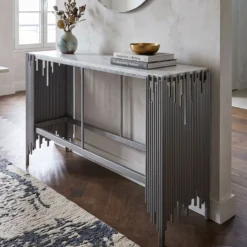 Console design Falbala Marbre Blanc et Métal Argent