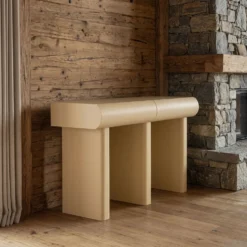 Console design 2 tiroirs L120cm avec pieds obliques Mezade Beige