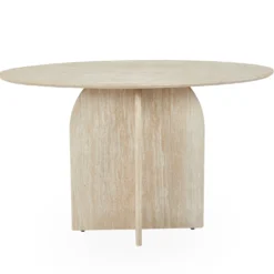 Console moderne ovale 120cm Calyptus Effet travertin Beige