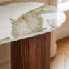 Console moderne pieds colonnes 40x120cm Eglantine Bois et Céramique Effet marbre Blanc