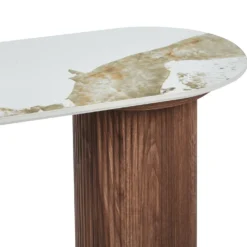 Console moderne pieds colonnes 40x120cm Eglantine Bois et Céramique Effet marbre Blanc