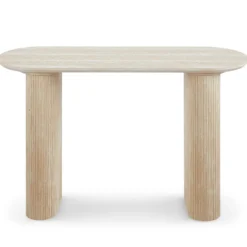 Console moderne 40x120cm avec pieds style colonnes Gwendoline Effet travertin Beige