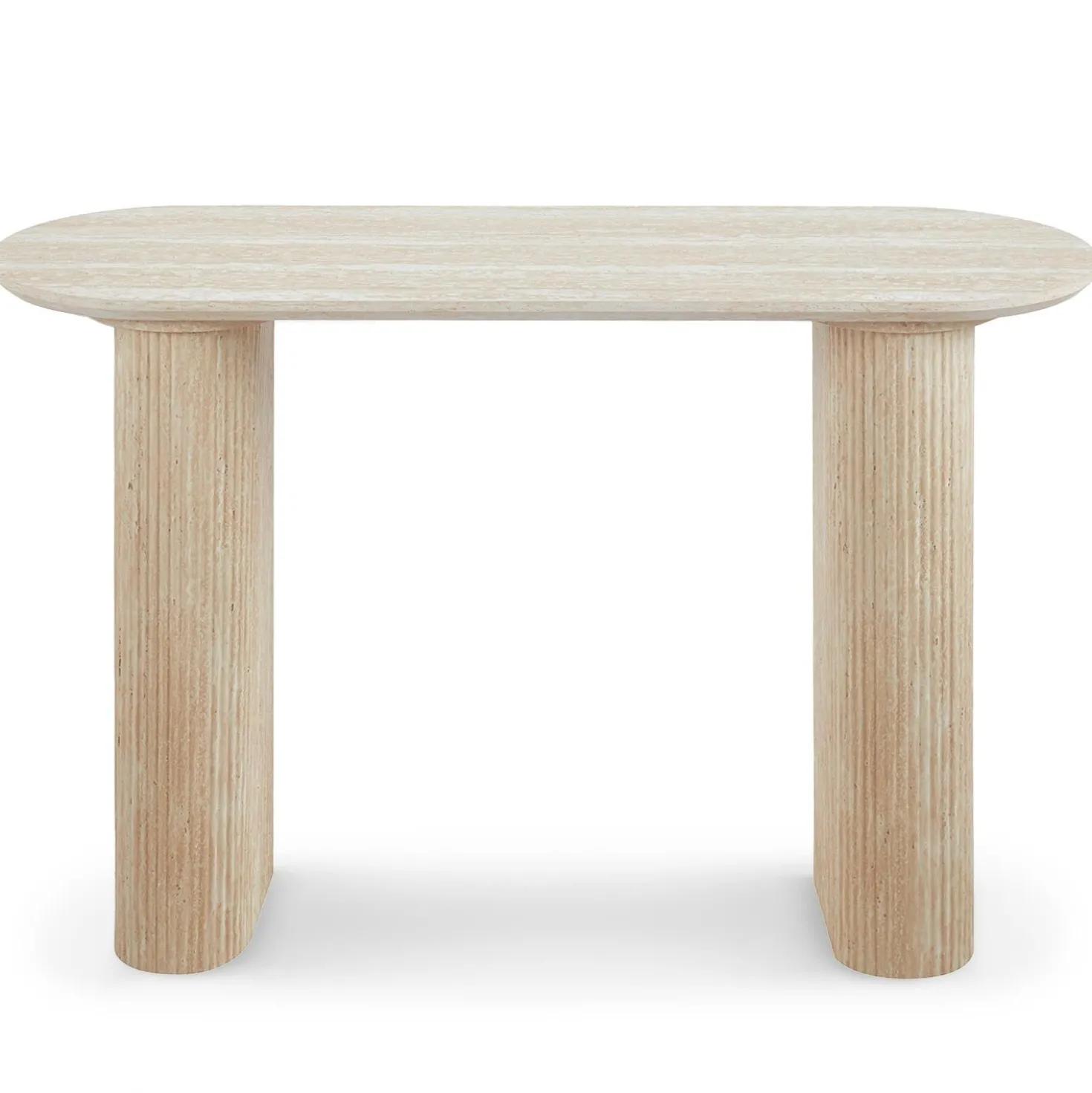 Console moderne 40x120cm avec pieds style colonnes Gwendoline Effet travertin Beige