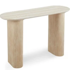 Console moderne 40x120cm avec pieds style colonnes Gwendoline Effet travertin Beige