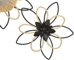 Décoration murale 3D fleurs métal Noir et Raphia Naturel