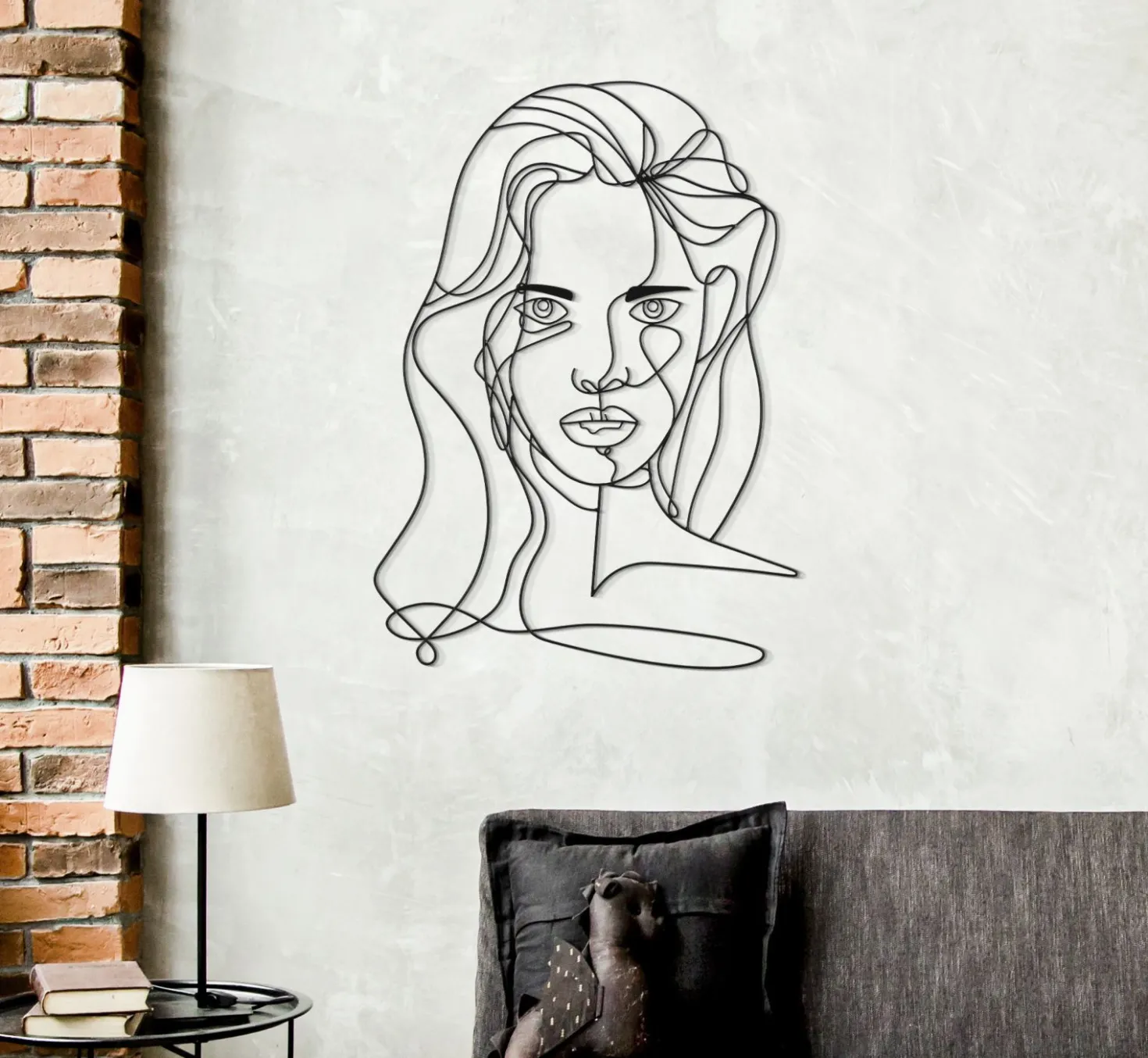 Décoration murale 3D Visage Féminin Métal Noir