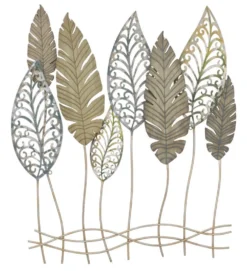Décoration murale feuilles métal et MDF dorées et argentées
