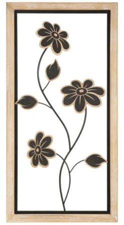 Décoration murale fleurs Girish Métal Noir et Bois Marron