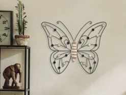 Décoration murale Papillon 3D Métal Noir et Bois Marron