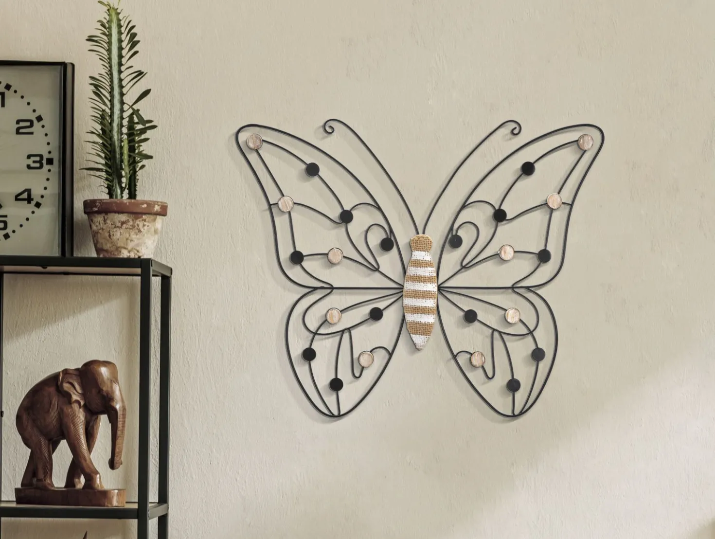 Décoration murale Papillon 3D Métal Noir et Bois Marron