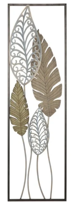 Décoration murale rectangulaire 3D métal et MDF feuilles Or Argent