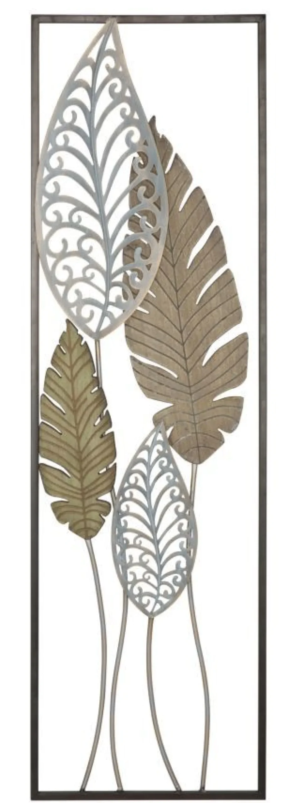 Décoration murale rectangulaire 3D métal et MDF feuilles Or Argent