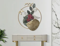 Décoration murale ronde en métal 3D fleurs multicolores