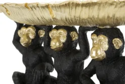 Décor Singe Tris Polyrésine Noir et Feuille de Palmier Dorée