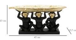 Décor Singe Tris Polyrésine Noir et Feuille de Palmier Dorée