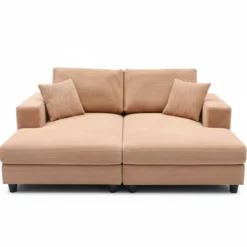Duo de méridiennes Fabien combinables en canapé profond Velours côtelé Beige