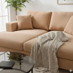 Duo de méridiennes Fabien combinables en canapé profond Velours côtelé Beige