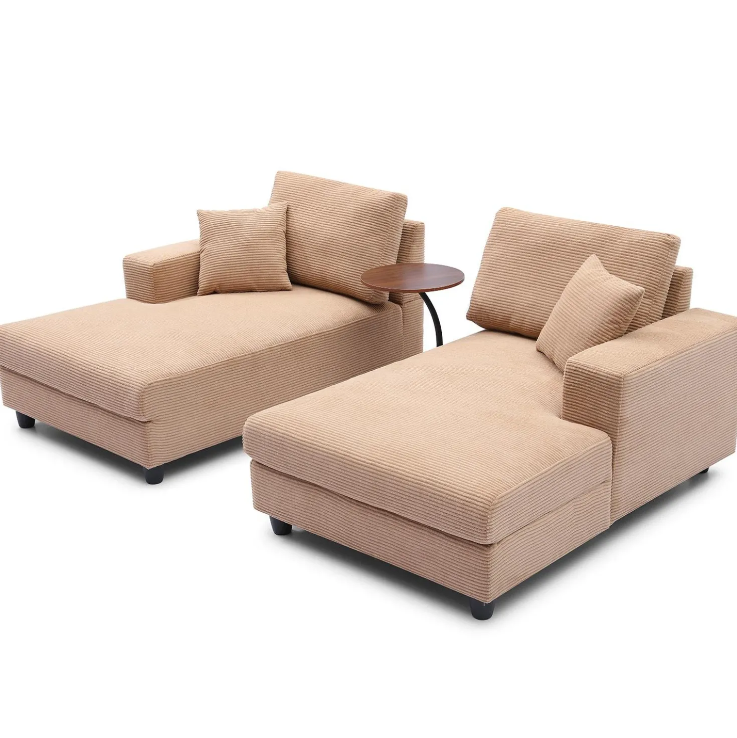 Duo de méridiennes Fabien combinables en canapé profond Velours côtelé Beige