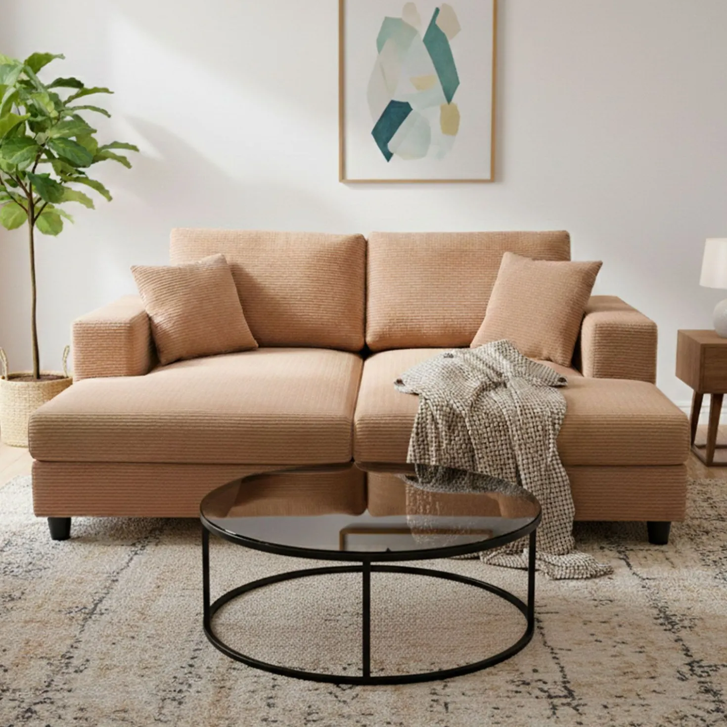 Duo de méridiennes Fabien combinables en canapé profond Velours côtelé Beige