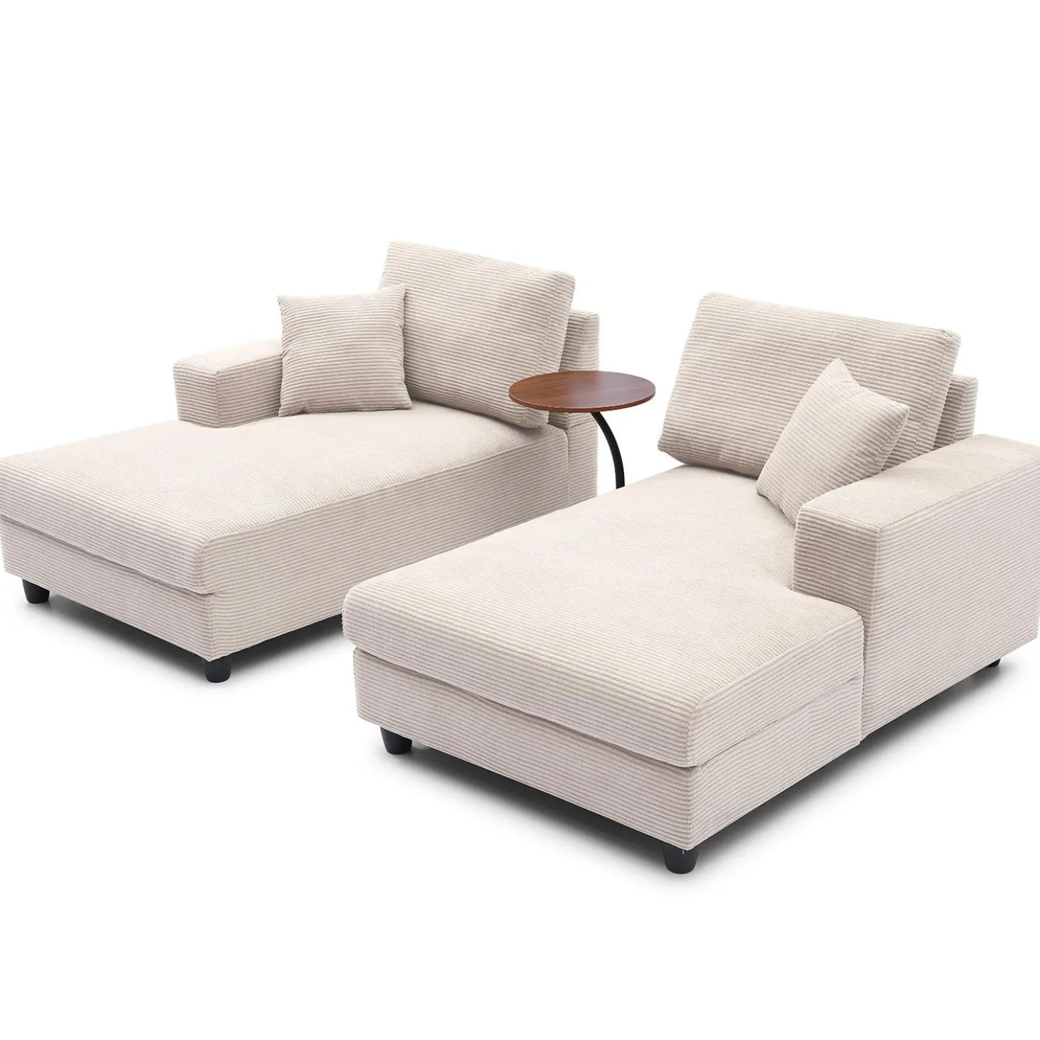Duo de méridiennes Fabien combinables en canapé profond Velours côtelé Crème