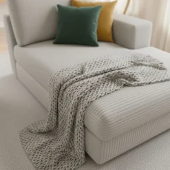 Duo de méridiennes Fabien combinables en canapé profond Velours côtelé Gris clair