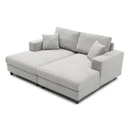 Duo de méridiennes Fabien combinables en canapé profond Velours côtelé Gris clair