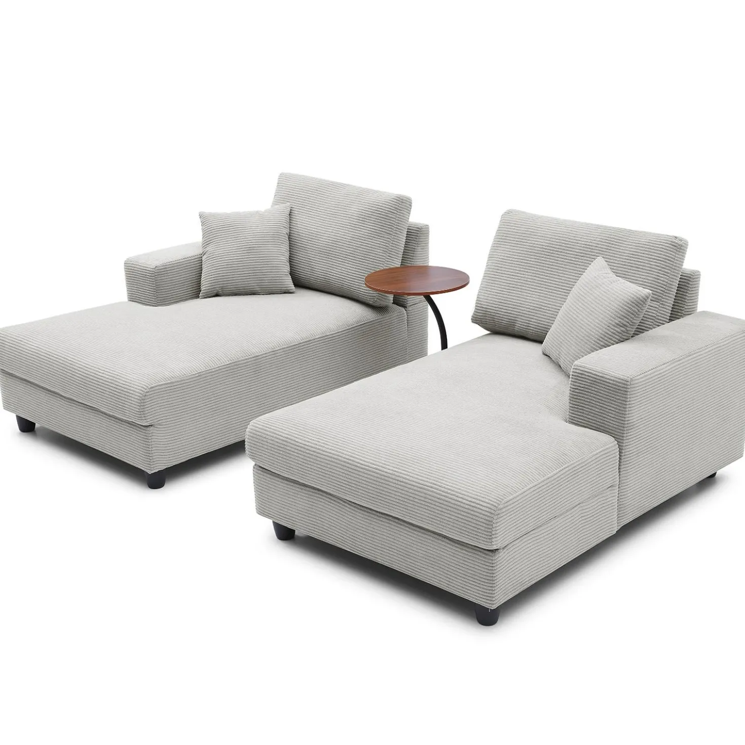 Duo de méridiennes Fabien combinables en canapé profond Velours côtelé Gris clair