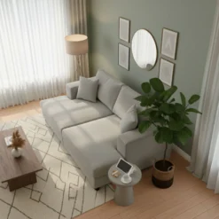 Duo de méridiennes Fabien combinables en canapé profond Velours côtelé Gris clair