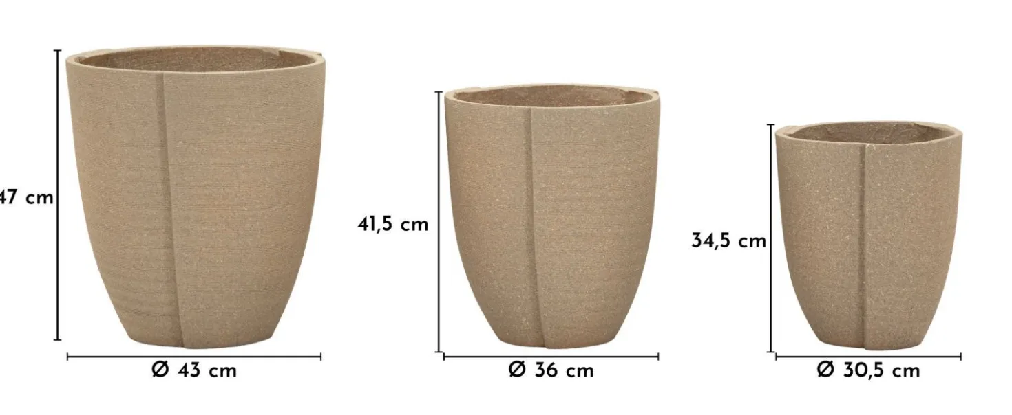 Ensemble de cache-pots extérieur texturé Peru 3 pcs couleur Naturel