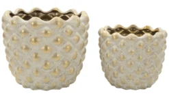 Ensemble de cache-pots géométriques Pépitas en céramique beige et doré