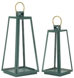 Ensemble de lanternes vertes Poignée dorée Fer et verre