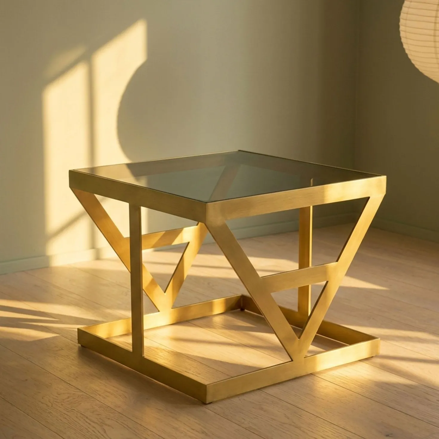 Ensemble de 3 tables d'appoint Amstra en Verre fumé et Métal Or