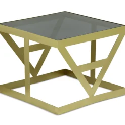 Ensemble de 3 tables d'appoint Amstra en Verre fumé et Métal Or