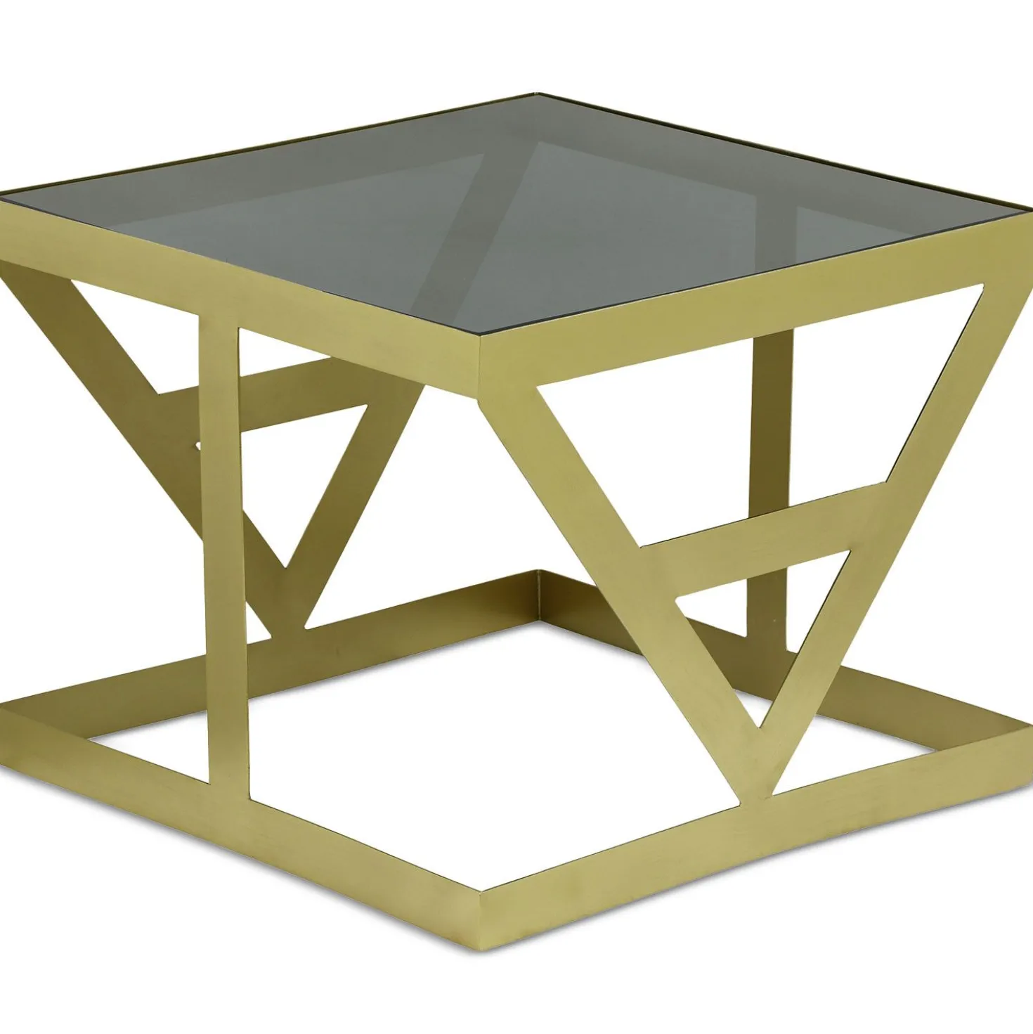 Ensemble de 3 tables d'appoint Amstra en Verre fumé et Métal Or