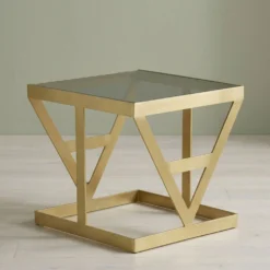 Ensemble de 3 tables d'appoint Amstra en Verre fumé et Métal Or