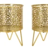 Ensemble de 2 vases porte-épingle métal doré décoré de sculptures irrégulières