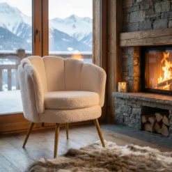 Fauteuil arrondi Brenda Tissu bouclette Beige