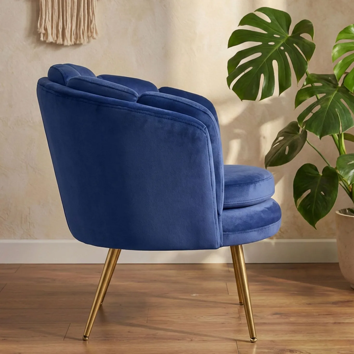 Fauteuil arrondi Brenda Velours Bleu