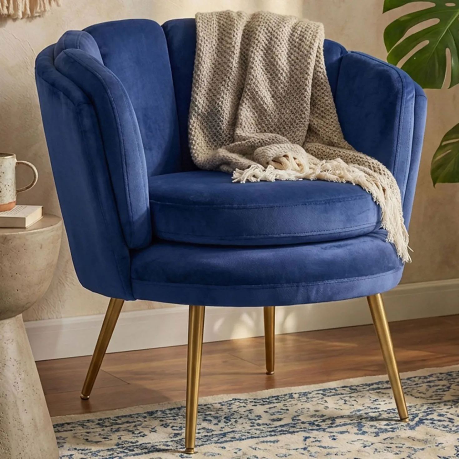 Fauteuil arrondi Brenda Velours Bleu