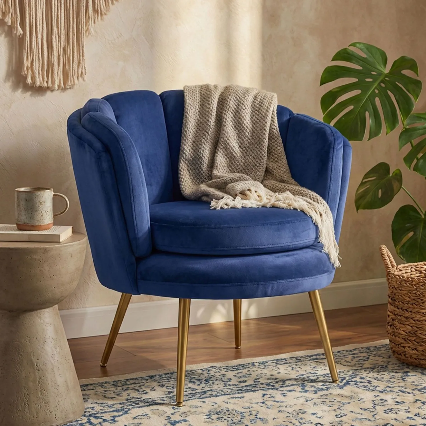 Fauteuil arrondi Brenda Velours Bleu