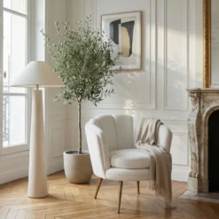 Fauteuil arrondi Brenda Velours Blanc